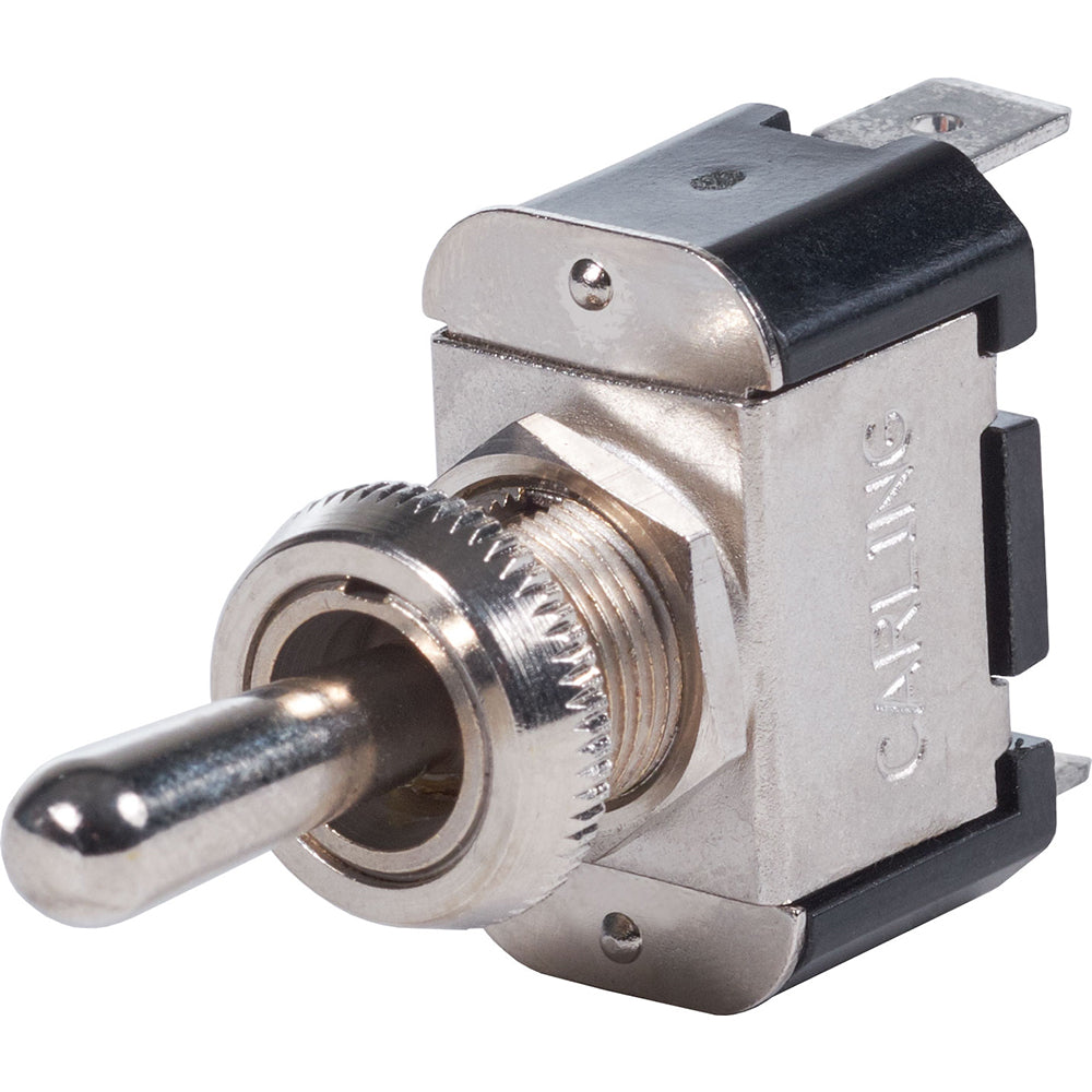 Blue Sea Systems WeatherDeck toggle switch showing on and off positions, used for marine electrical control.