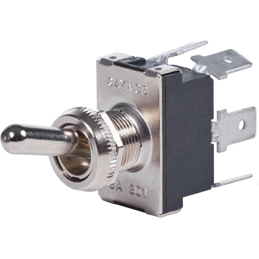 Blue Sea Systems WeatherDeck 4155 toggle switch with blue handle and durable housing, designed for marine electrical systems.