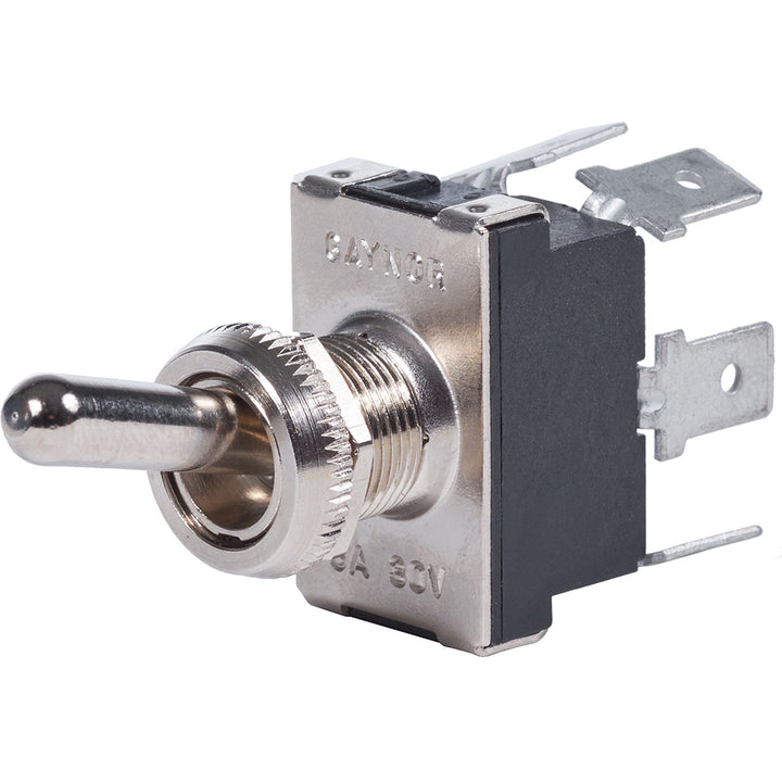 Blue Sea Systems WeatherDeck 4155 toggle switch with blue handle and durable housing, designed for marine electrical systems.