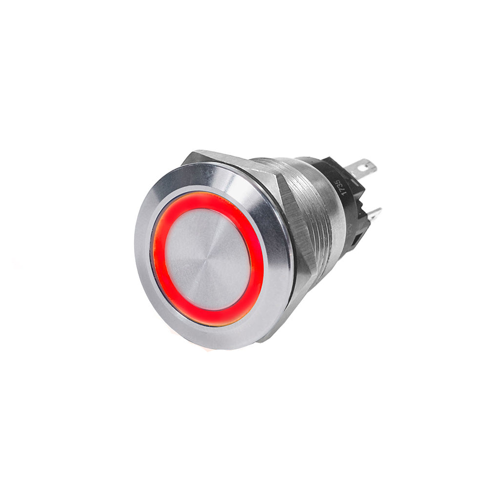 Blue Sea Systems Blue Sea 4162 SS push button switch in red, Off-On, 10A, for switches and accessories.