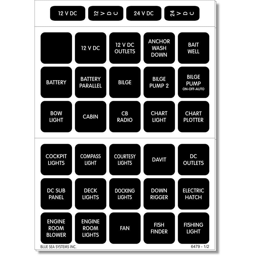 Blue Sea Systems Blue Sea 4216 square format label set for switches and accessories, includes 60 labels for electrical labeling.