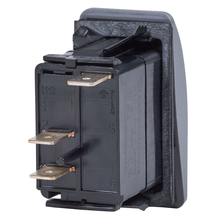 Blue Sea Systems Contura II SPST switch in black, featuring OFF-ON toggle for electrical control.