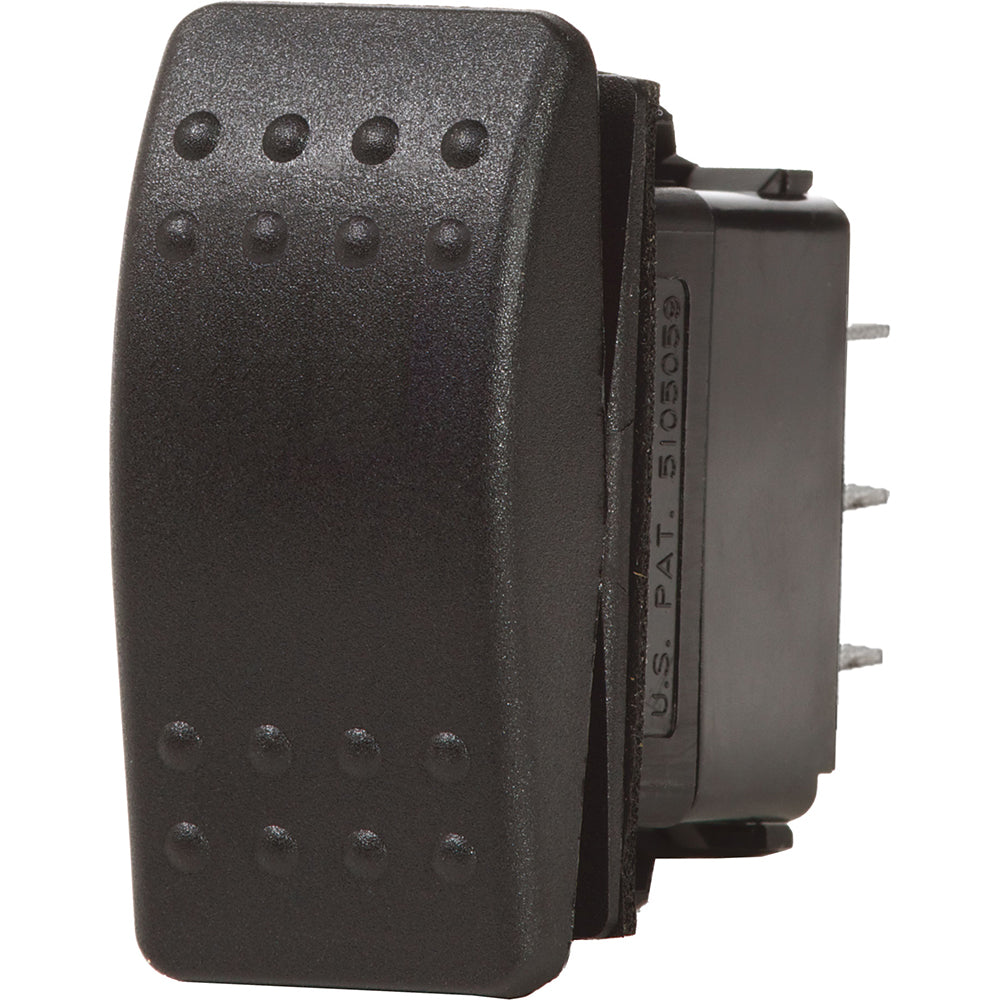 Blue Sea Systems Contura II SPST switch in black, with OFF-ON positions, used for electrical control applications.