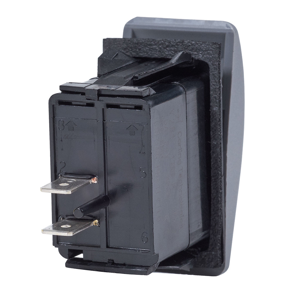 Blue Sea Systems Contura II SPST switch in black with OFF-ON positions, used for marine or electrical control applications.