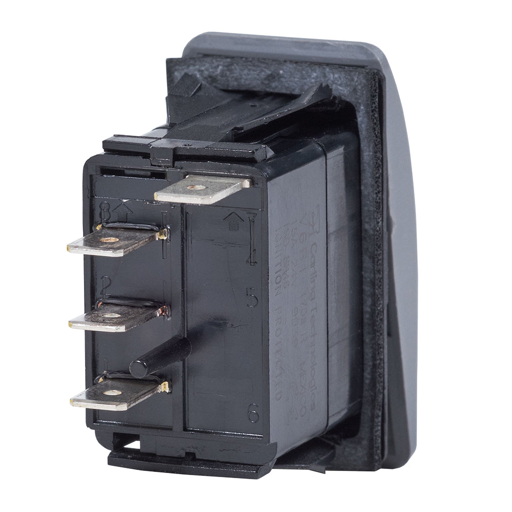 Blue Sea Systems Contura II SPDT switch in black, with ON-OFF-ON positions, used for marine and electrical control applications.
