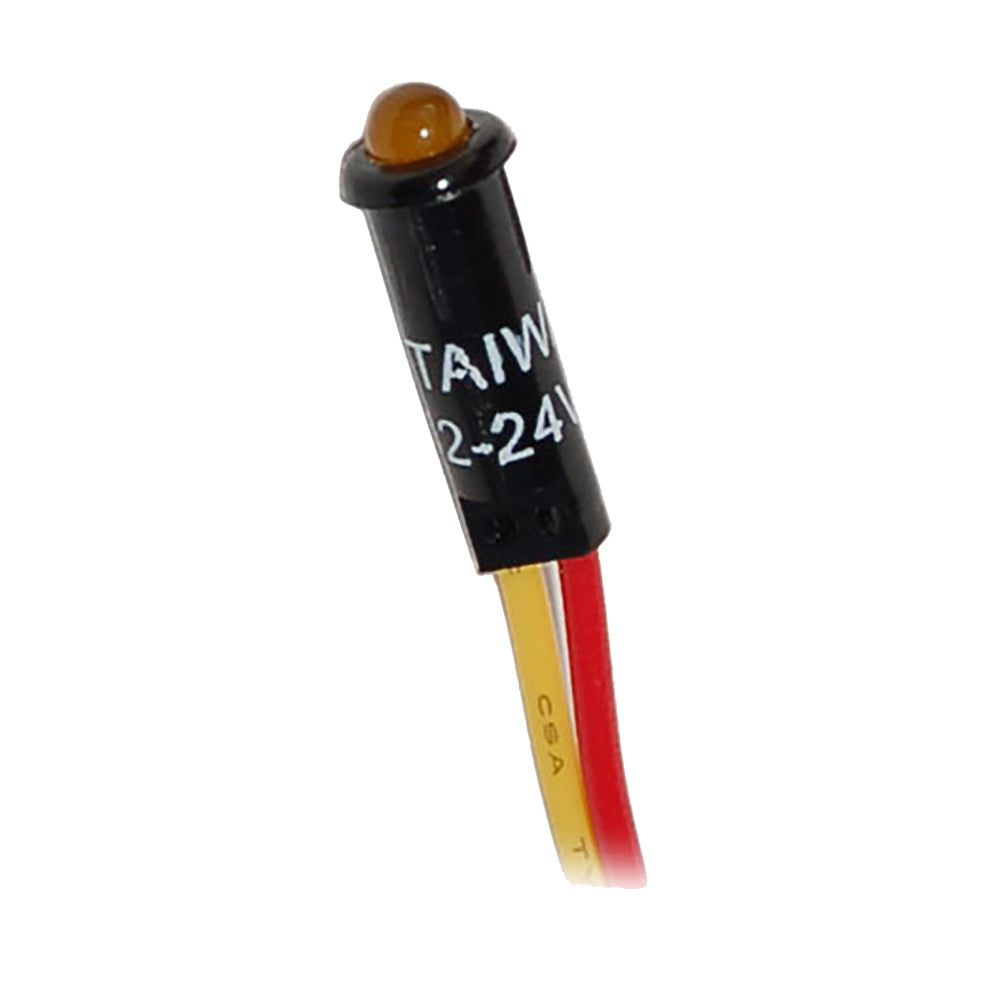 Blue Sea Systems Amber LED indicator light on switch panel, showing illuminated blue Sea 8033 LED indicator in a marine electrical setup.