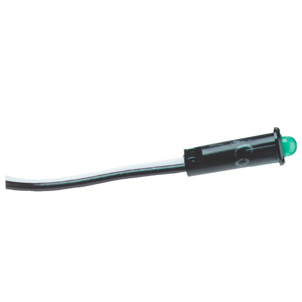 Blue Sea Systems 8172 green LED indicator light on switch accessory panel, showing illuminated green LED for status indication