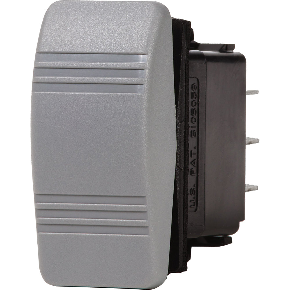 Blue Sea Systems 8222 Water Resistant Contura III switch in grey, with ON-OFF-ON toggle and water-resistant design.