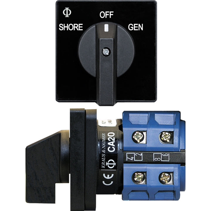 Blue Sea Systems 9009 switch with off and 2-position toggle, rated for AC 120VAC 32A, used for electrical control.