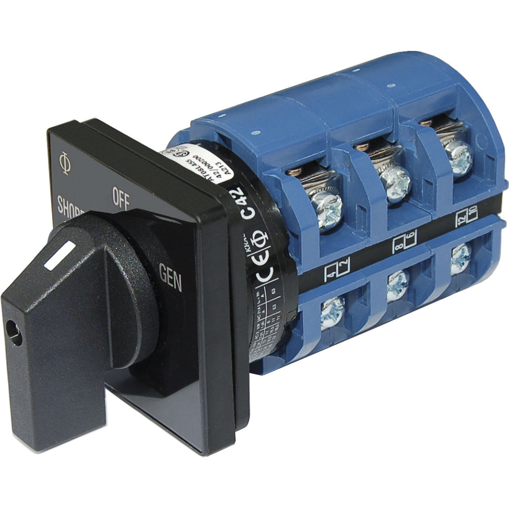 Blue Sea Systems 9019 switch with AC 240VAC 63A rating, off and two-position toggle switch for electrical control.