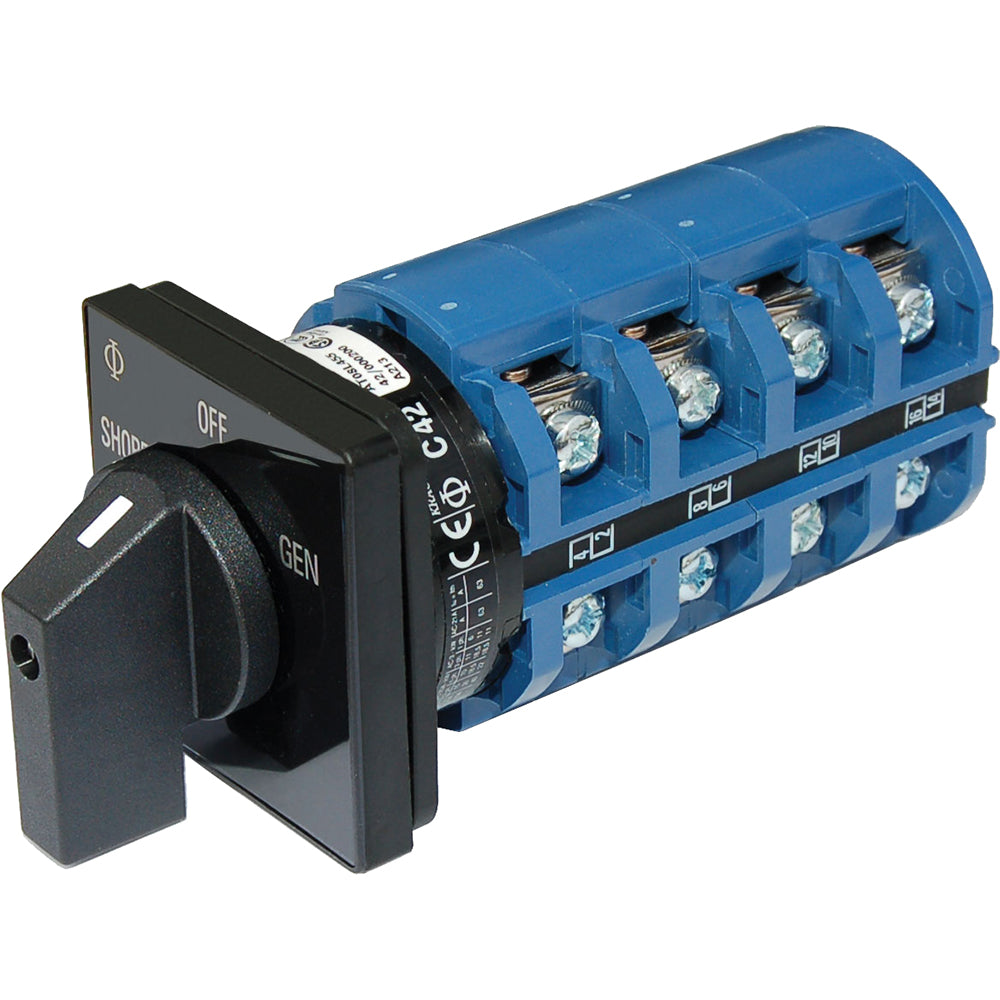 Blue Sea Systems 9093 AC switch showing two-position toggle with OFF setting, designed for 120V and 240V AC applications.
