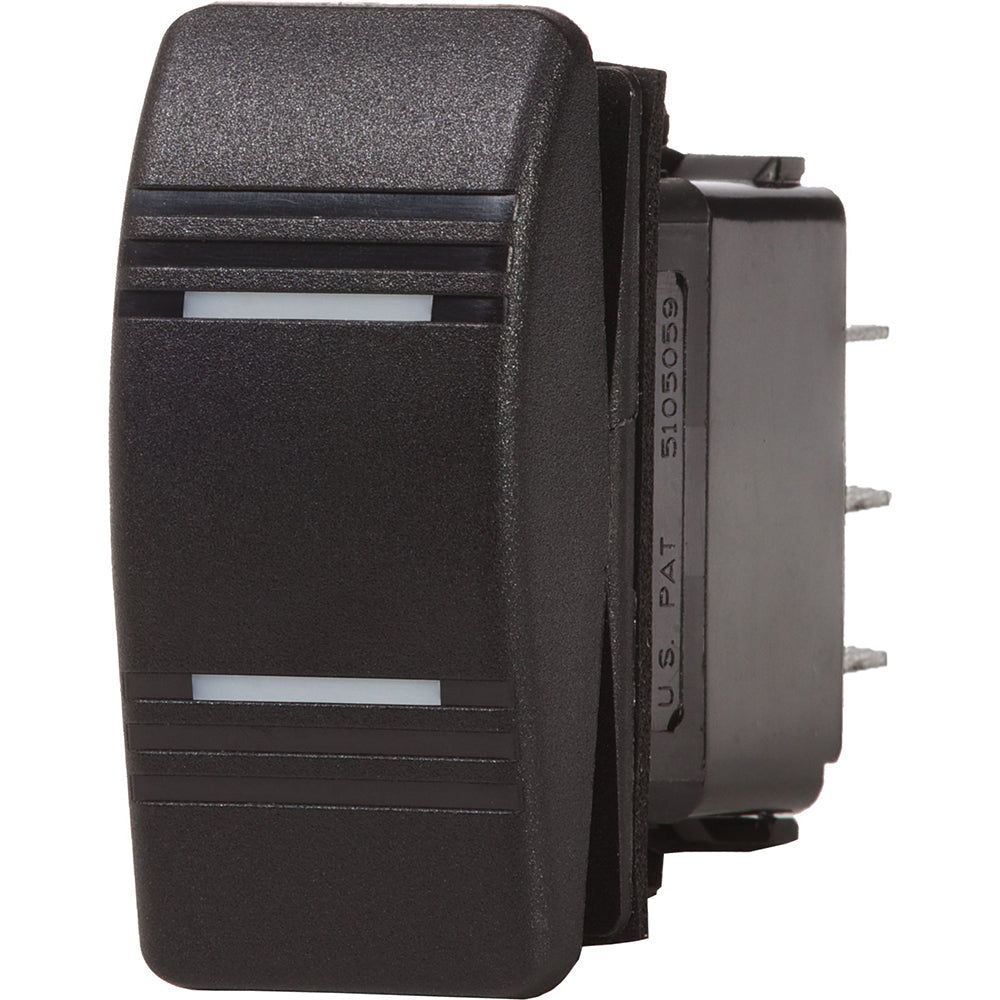Blue Sea Systems Contura DPDT switch in black, ON-ON position, marine switch for electrical control and accessories.
