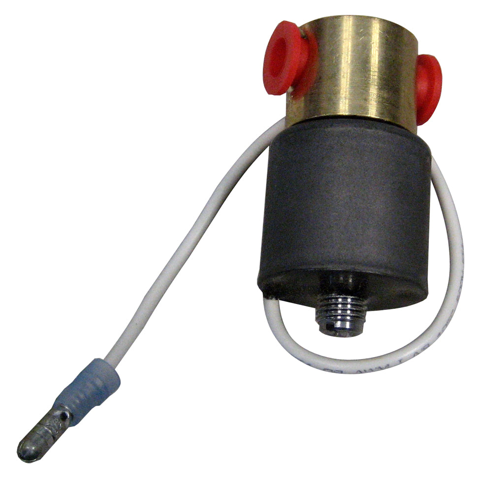 Boat Leveler Co. trim tab solenoid valve with white wires, used as a boat leveler accessory for smooth trim adjustments.