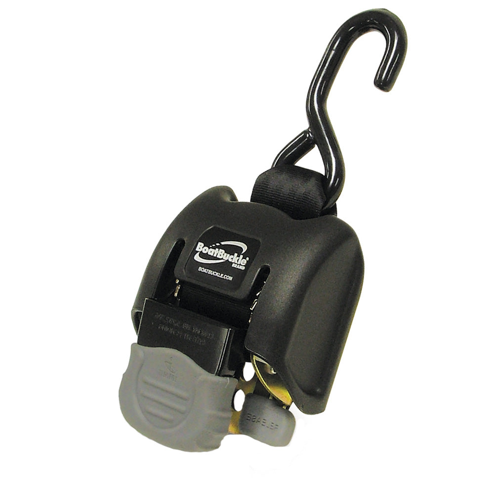 Pair of BoatBuckle G2 Retractable Transom Tie-Downs, 2-43 inches, durable marine tie-downs for securing boats.