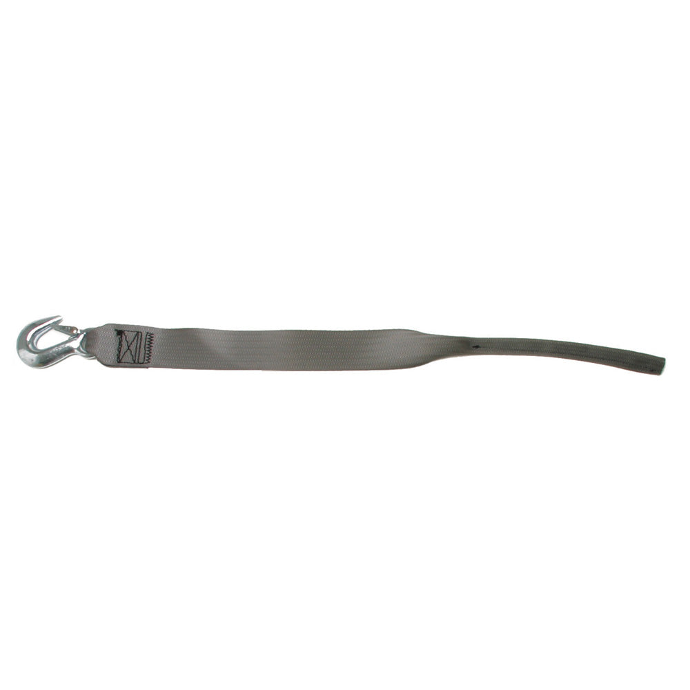 BoatBuckle 2-inch by 20-foot winch strap with tail end for secure tie-downs, made of durable materials for reliable cargo securing.