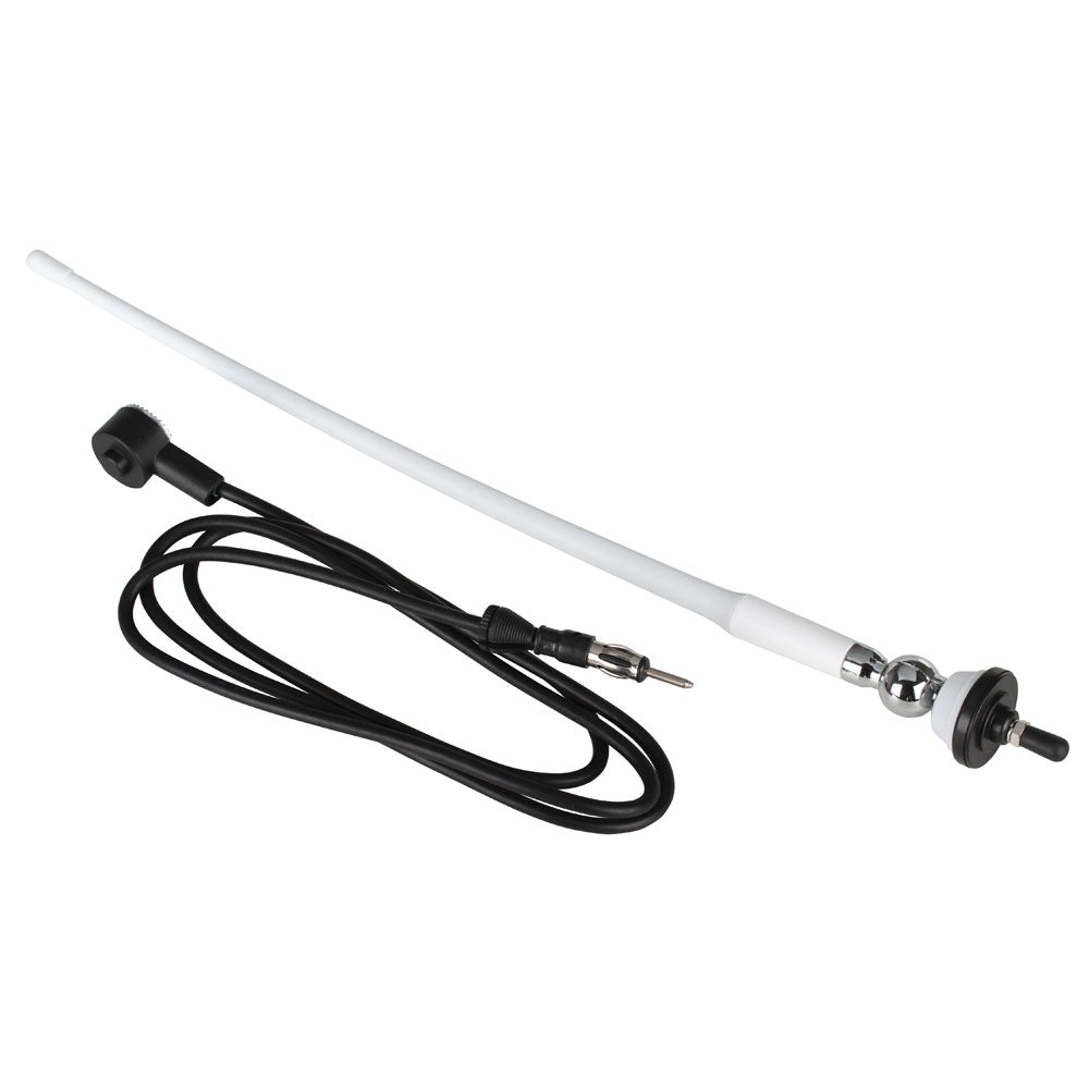White Boss Audio MRANT12W AM/FM rubber antenna, car radio accessory with durable rubber design, for enhanced signal reception.