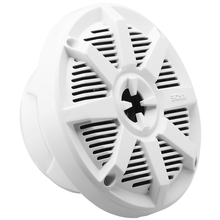 Boss Audio 5.25-inch MR52W white speaker showcasing a sleek design and 150W power output for car audio systems.