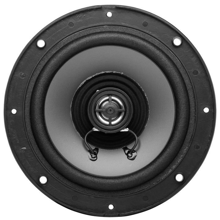 Black Boss Audio 6.5-inch MR60B speakers with 200W power output, shown in a close-up image highlighting the speaker details.