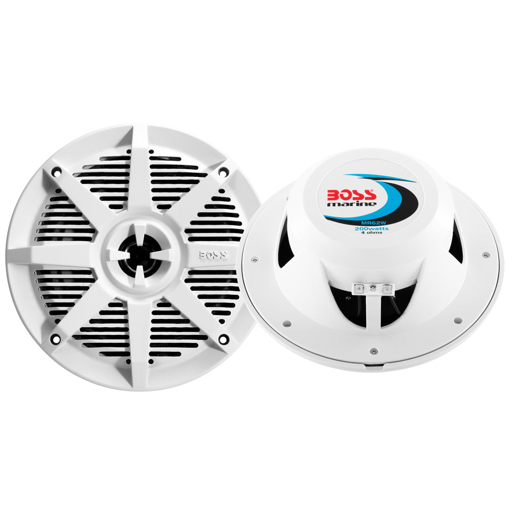 Boss Audio 6.5-inch MR62W white speaker with 200W power output, designed for high-quality car audio installation.