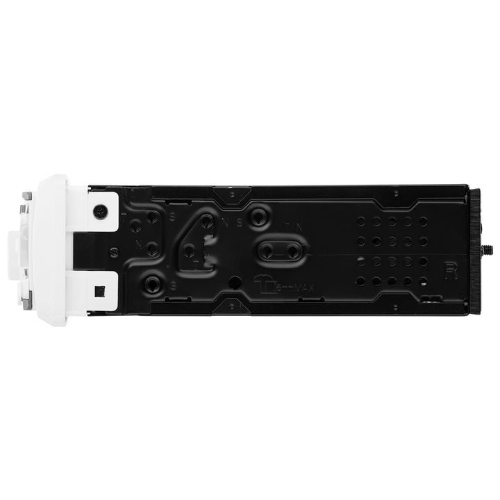 Boss Audio MR762BRGB Marine Stereo with AM/FM, CD, Bluetooth, and USB ports shown in a close-up of the stereo faceplate.