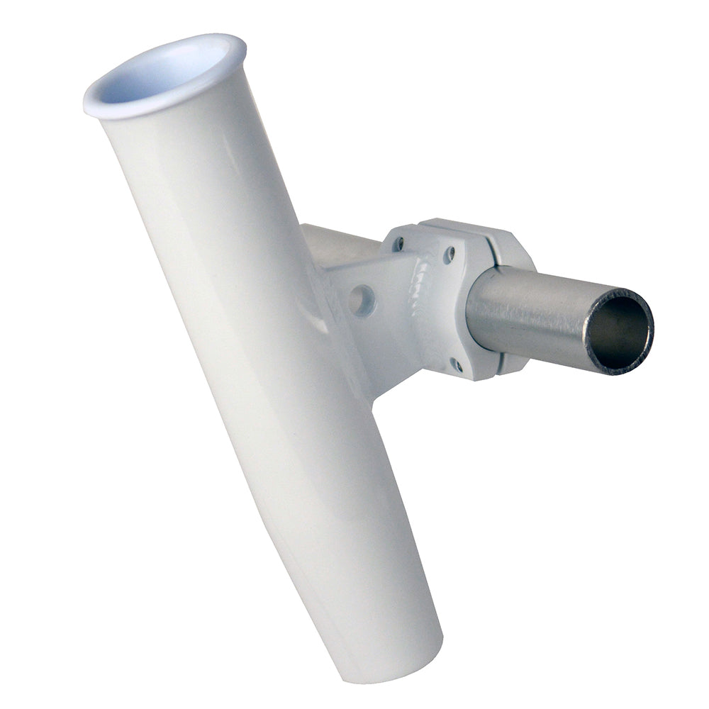 C.E. Smith aluminum horizontal clamp-on rod holder with white powder coating, 1.66-inch OD, includes sleeve for boat fishing or marine use.