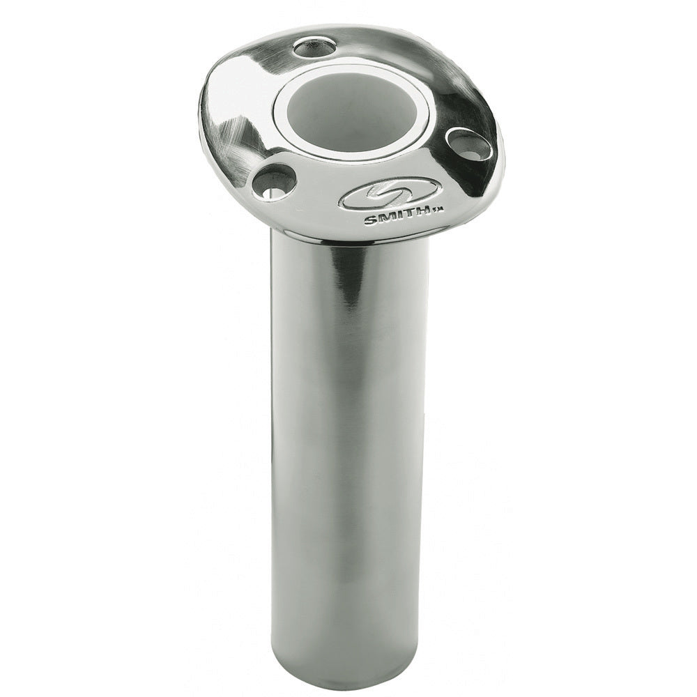 C.E. Smith flush mount rod holder at 0-degree angle, durable marine fishing rod holder for boat mounting with black finish