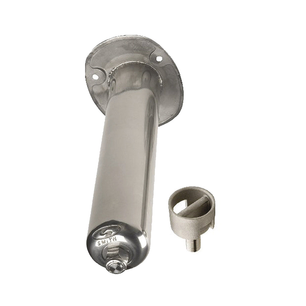 Stainless steel flush mount rod holder by C.E. Smith with 15-degree angle for boat fishing or marine use.