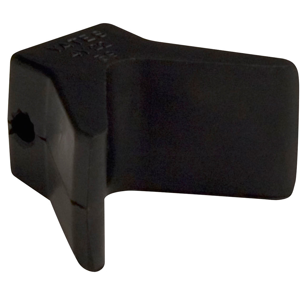 C.E. Smith Bow Y-Stop roller bracket in black natural rubber, 2x2 inches, used for boat safety and securing equipment.