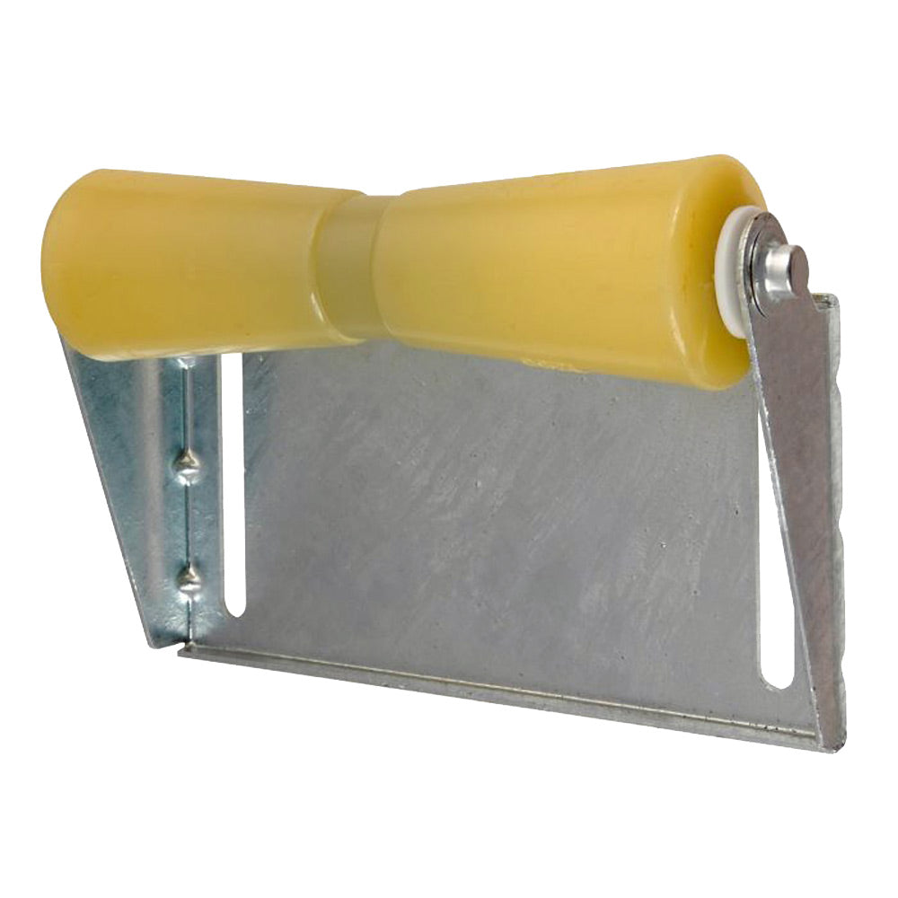 C.E. Smith 12-inch yellow keel roller panel bracket assembly with TPR roller for boat trailer support and alignment.