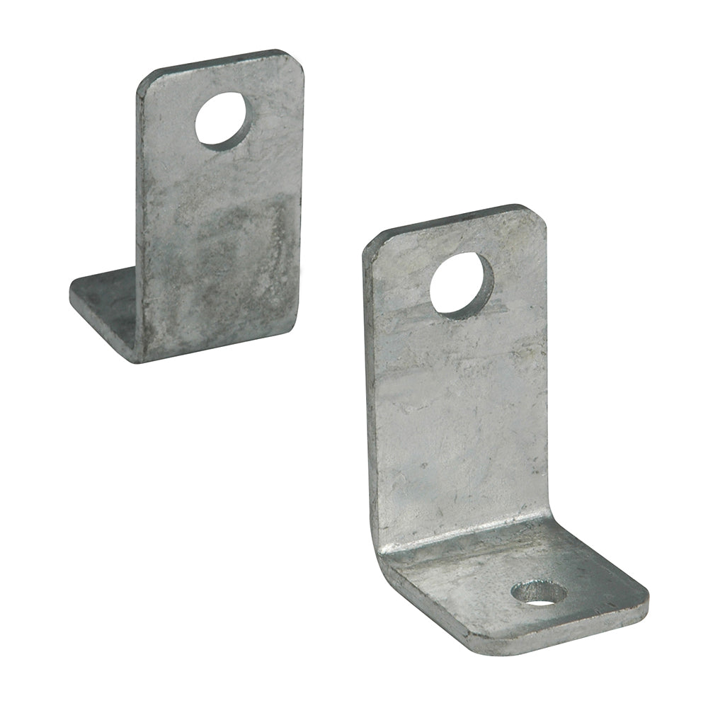 Pair of galvanized C.E. Smith side angle L brackets for boat trailer rollers and brackets, made of durable galvanized steel.