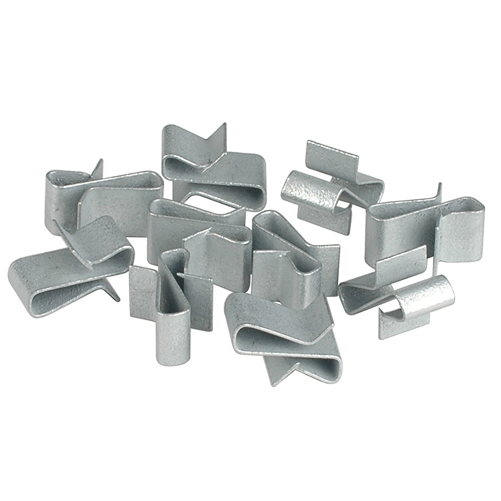 C.E. Smith zinc trailer frame clips with 3/8-inch width, shown in a 10-pack for secure trailer assembly and support.