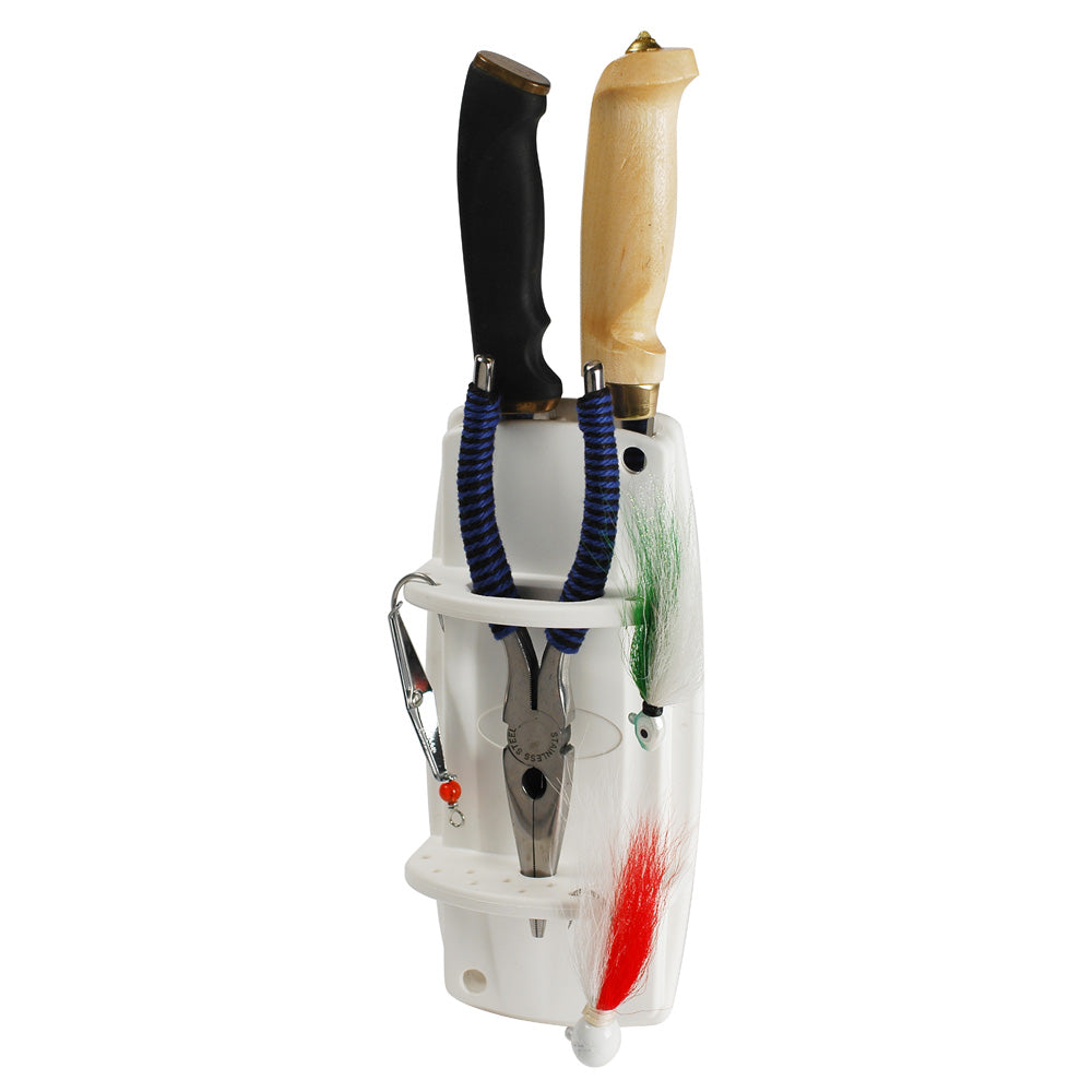 C.E. Smith Knife Plier Tackle Rack for fishing tackle storage with organized slots and durable construction.