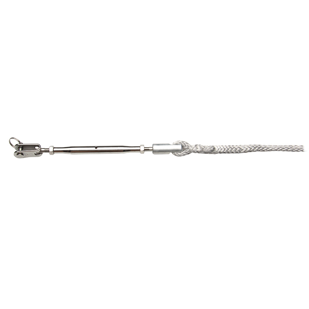 C. Sherman Johnson tubular turnbuckle with splice eye for rigging applications, featuring durable metal construction and secure eye splice.