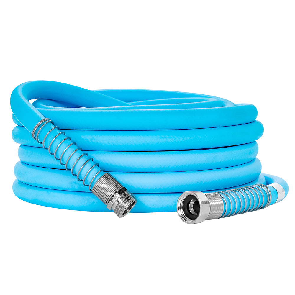 Camco EvoFlex 75 RV and marine drinking water hose, 5/8 inch diameter, flexible and durable water supply accessory.