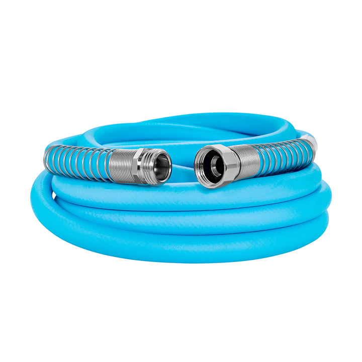 Camco EvoFlex 25-foot drinking water hose, flexible and durable RV accessory with secure fittings for safe water transfer.