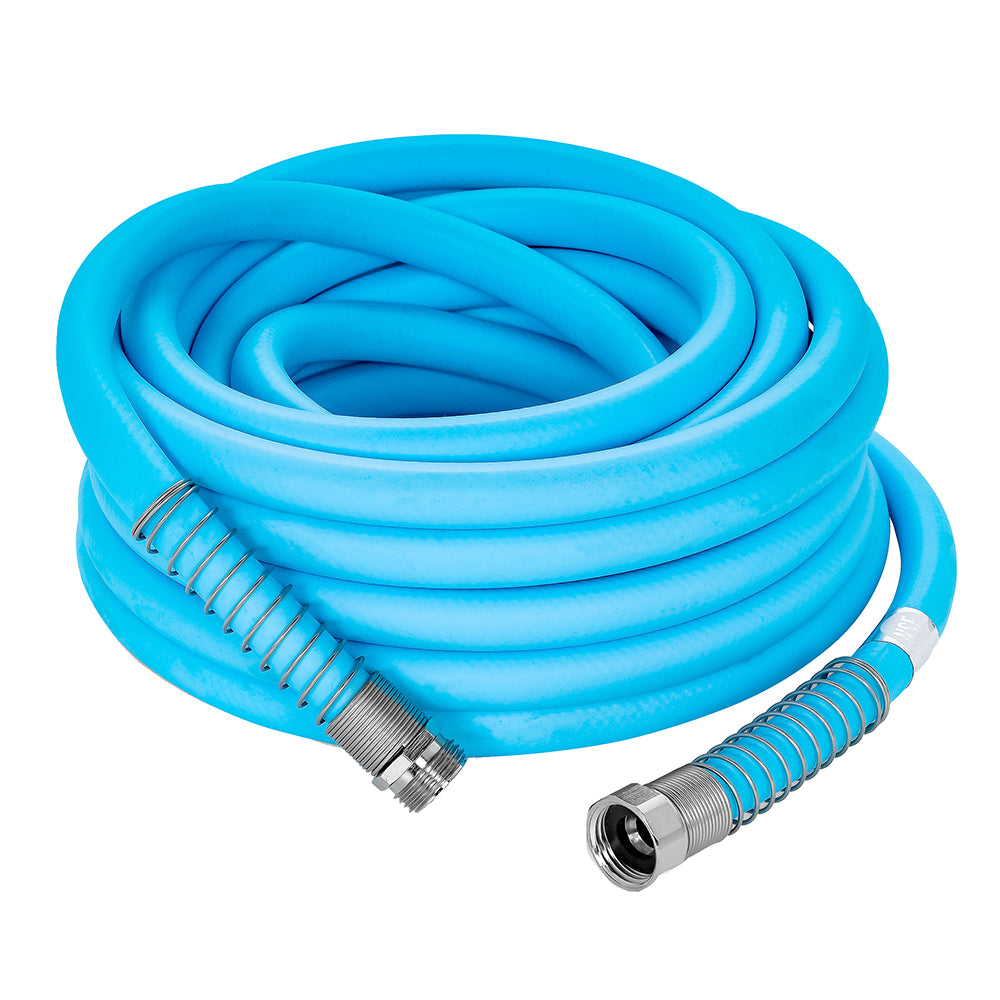 Camco EvoFlex 35-inch drinking water hose for RV and camping accessories, flexible and durable water supply connection.