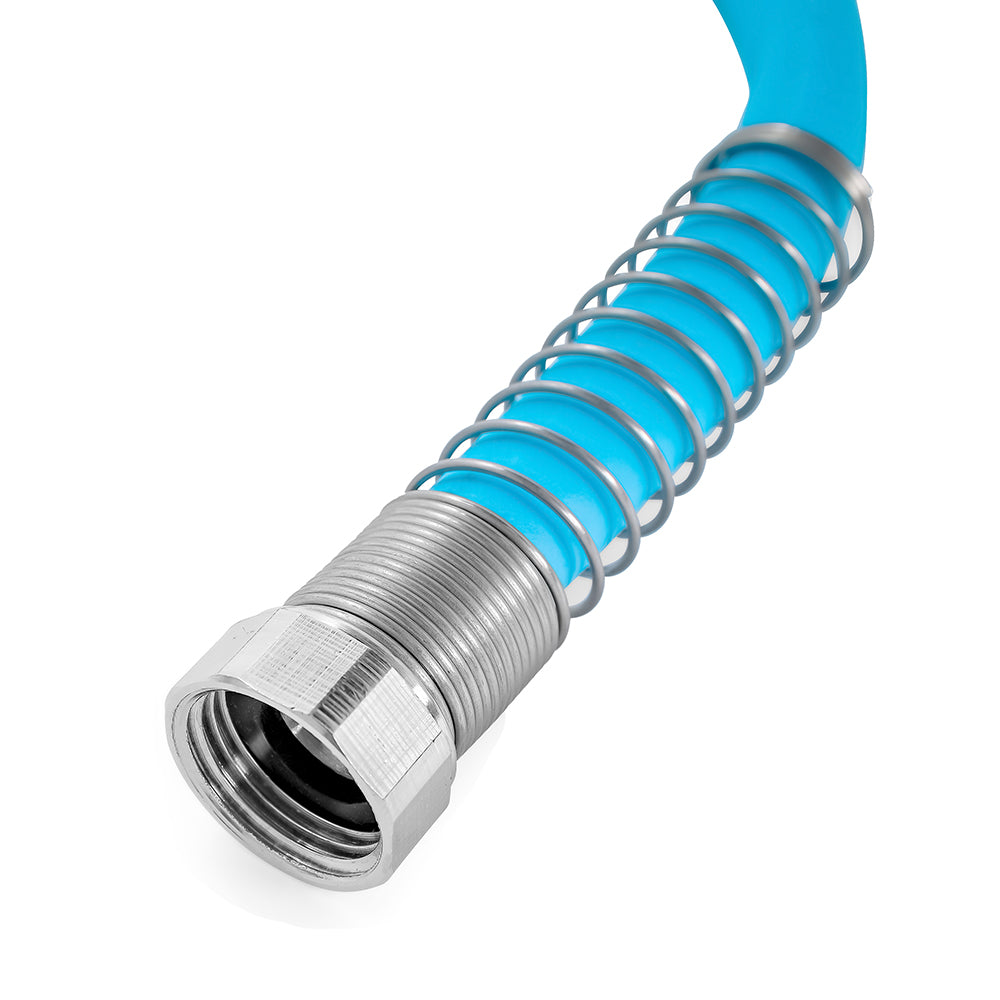 Camco EvoFlex Drinking Water Hose 35 ft, flexible blue hose for safe water transfer, durable RV accessory with quick connect fittings