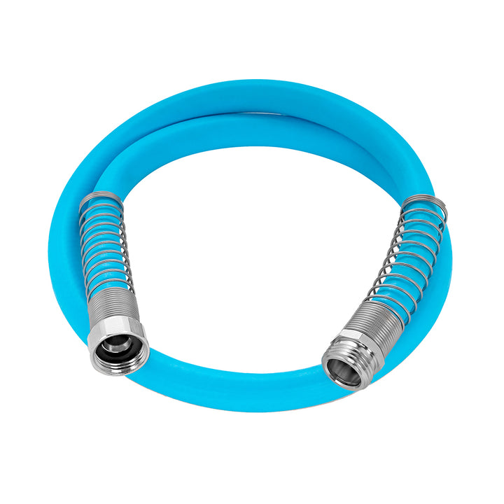 Camco EvoFlex drinking water hose, 4-foot flexible water hose accessory with durable construction and bright blue color.