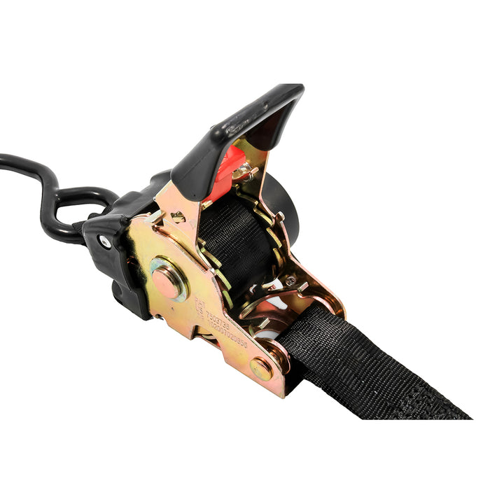 Camco retractable tie-down straps with 1-inch width and 6 dual hooks for securing cargo and accessories.