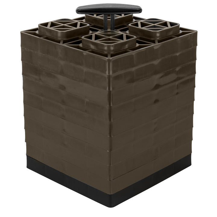 Camco FasTen leveling blocks with T-handle, 2x2 inches, brown, 10-pack for camper and RV leveling and stability.