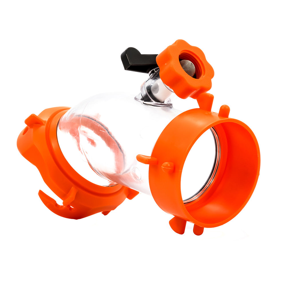 Camco Rhino Blaster sanitation tool with hose attachment for RV and marine waste tank cleaning.