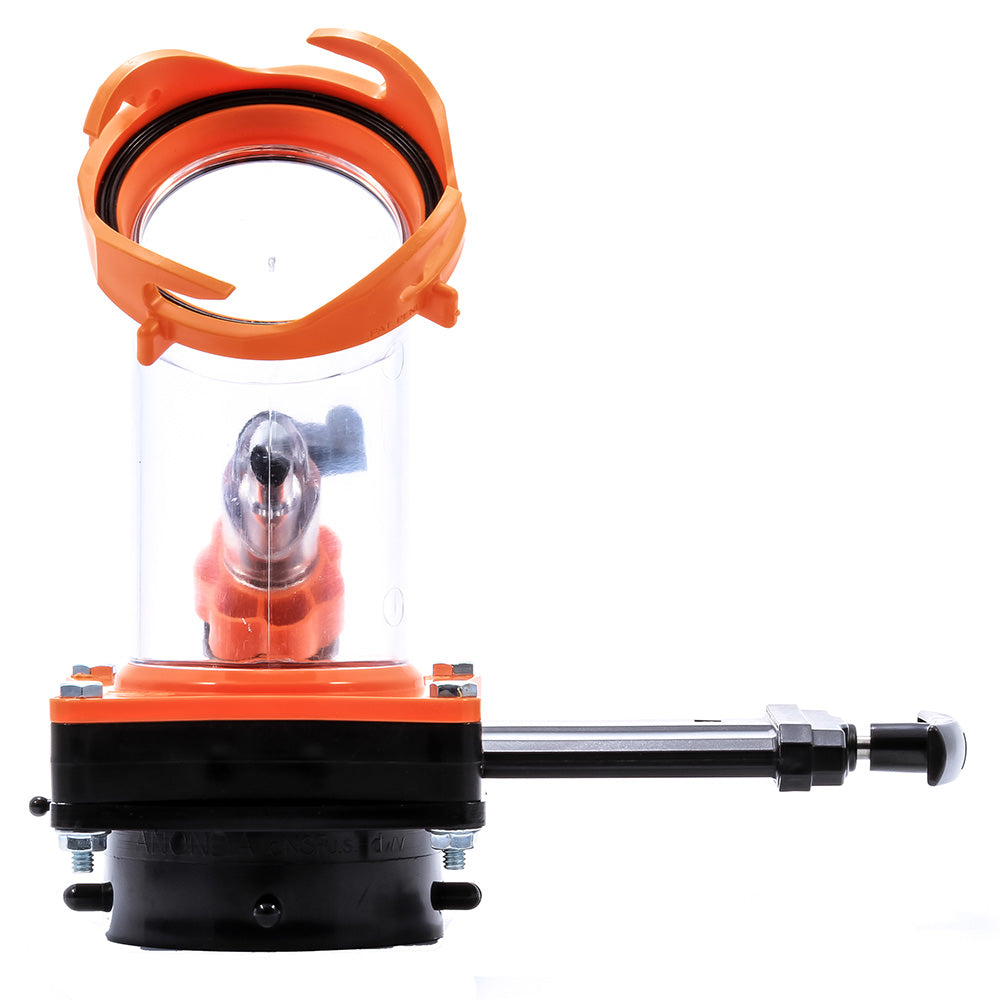 Camco Rhino Blaster Pro sanitation tool with gate valve for RV black tank cleaning, featuring durable construction and easy operation.