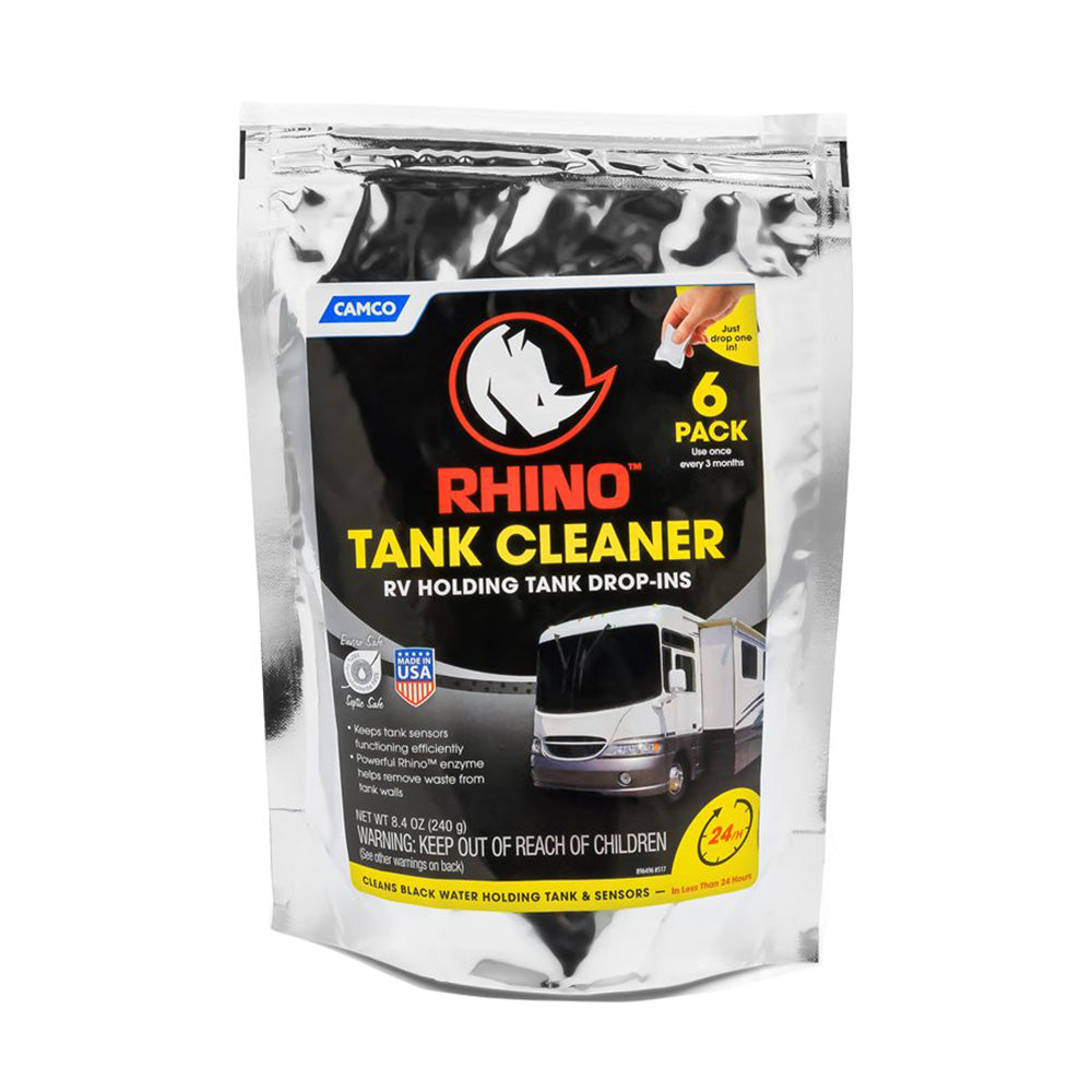 Camco Rhino Holding Tank Cleaner Drop-Ins, 6-pack, sanitation product for RV waste tank cleaning with easy drop-in design.