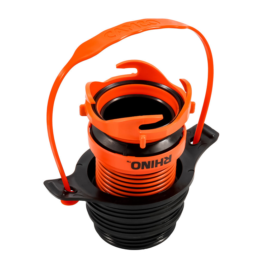Camco Rhino Sewer Hose Seal, flexible 3-in-1 sanitation connector with Rhino Extreme handle for secure RV waste connection