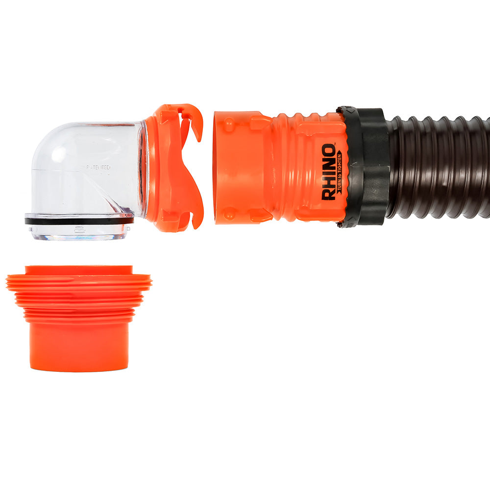 Camco RhinoFLEX 20 sewer hose kit with 4-in-1 elbow caps, sanitation accessories for RV waste disposal.