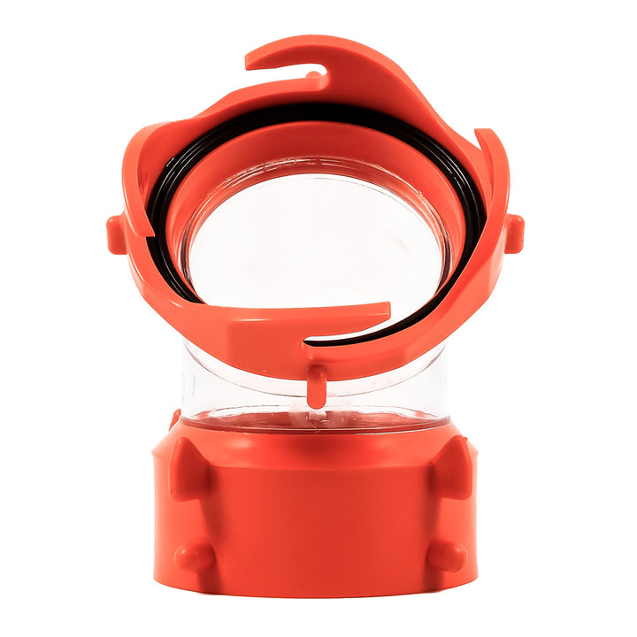 Camco RhinoFLEX 45-degree swivel fitting for sanitation, clear plastic, connects hoses at an angle for easy setup and secure fit.