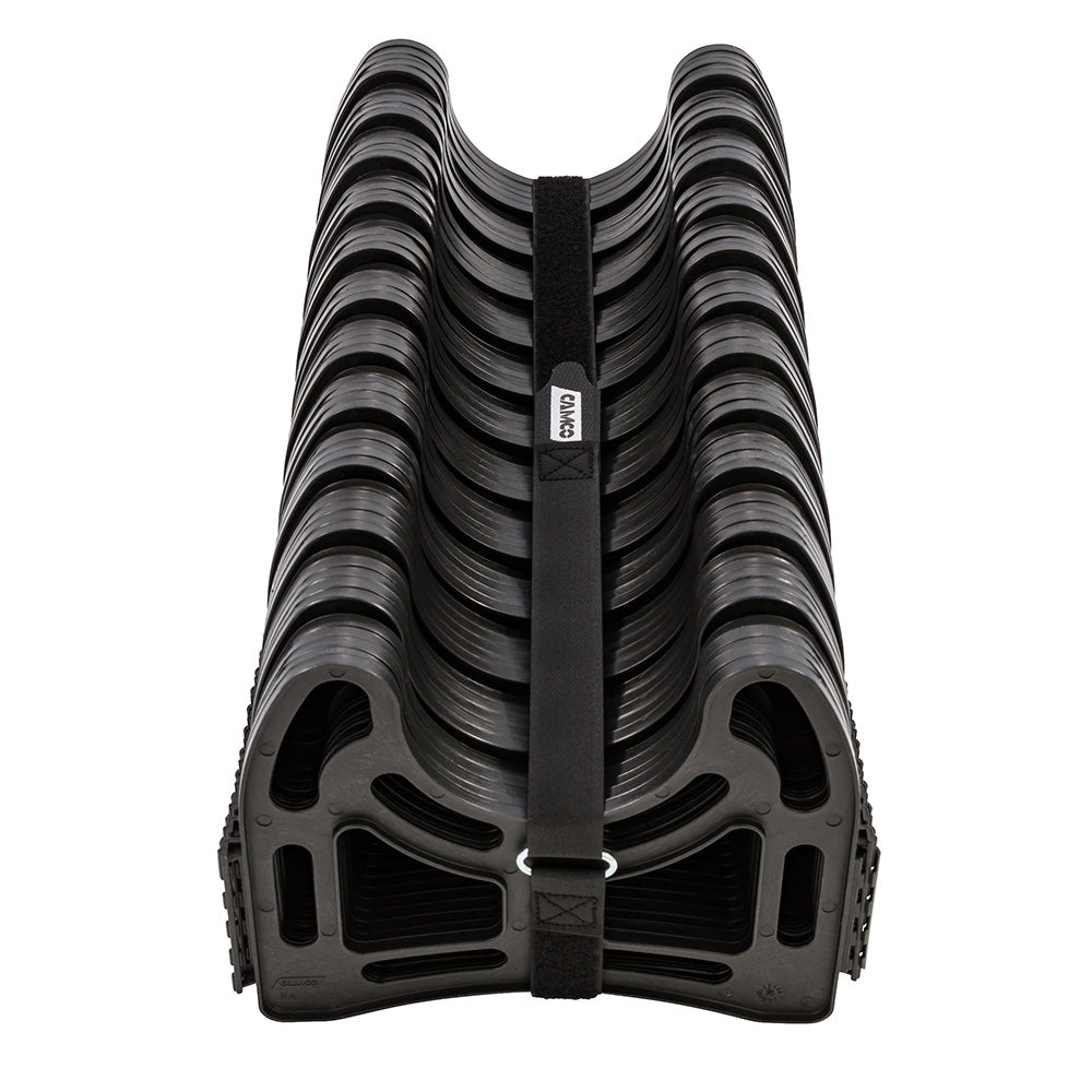 Camco Sidewinder plastic sewer hose support for sanitation, designed to hold and stabilize 30-foot sewer hoses during use.