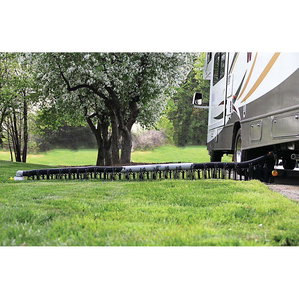 Camco Sidewinder plastic sewer hose support for sanitation, 30 inches long, providing stable and secure hose positioning.