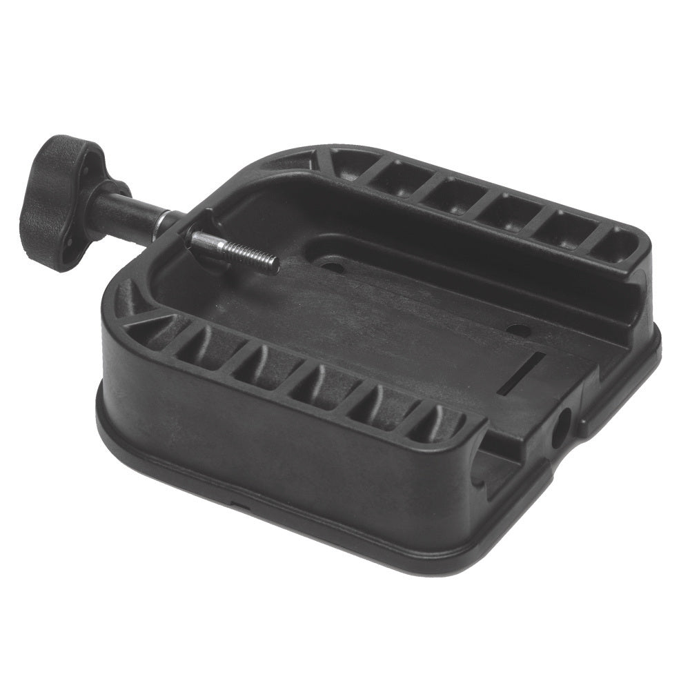 Cannon Standard Mounting Base for downrigger accessories, shown in black with mounting hardware on a white background.