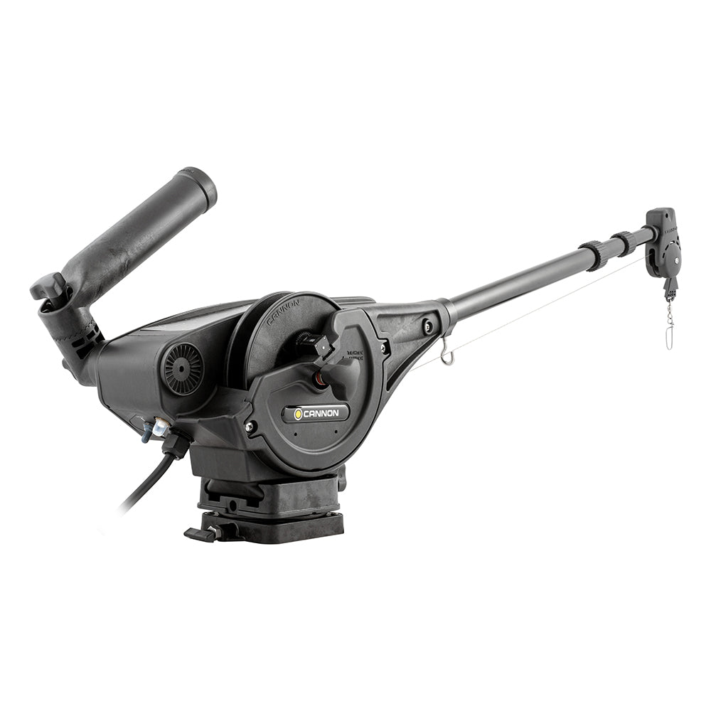 Cannon Magnum 10 Electric Downrigger with black mounting arm and control switch for deep-water fishing.